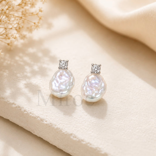 Moonveil Baroque Pearl Earrings  | Irregular Pearl Earrings｜8mm