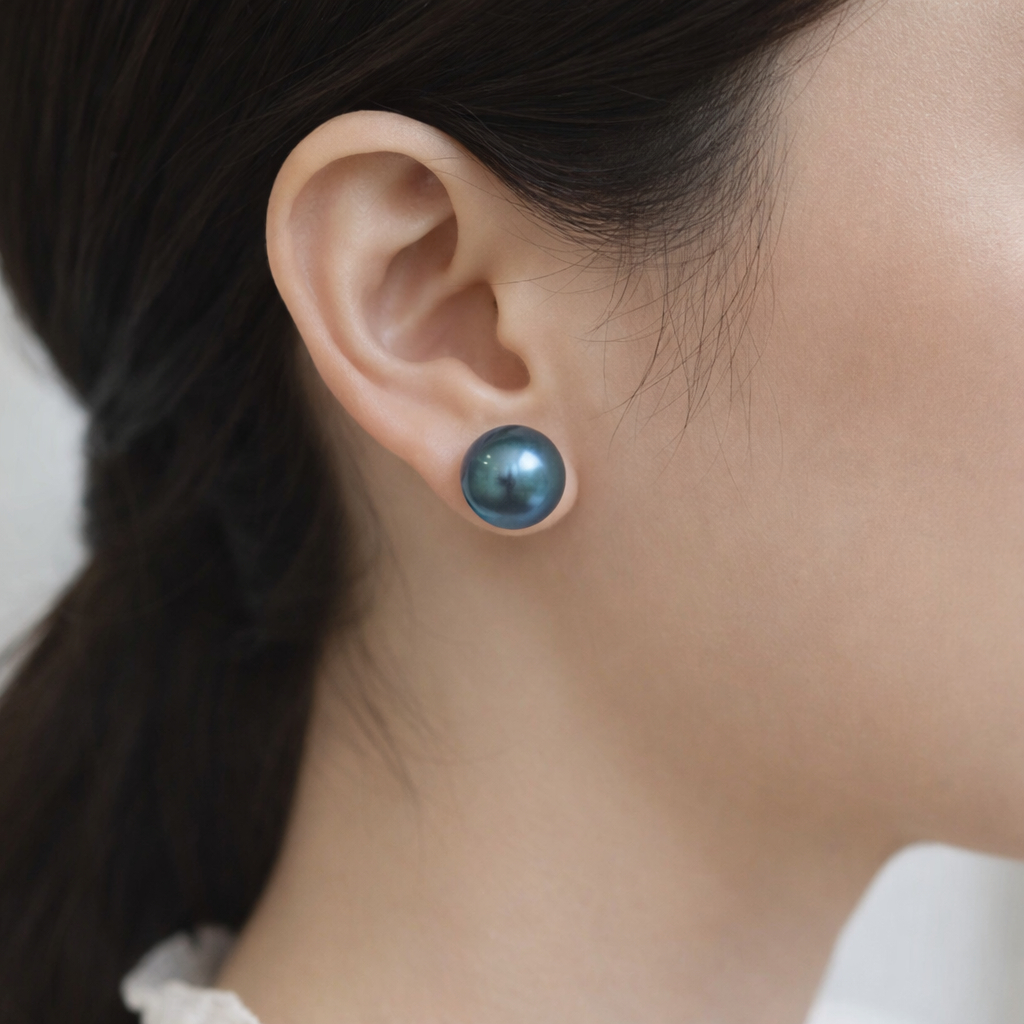 13–16mm Deep Blue Japan Amami Mabe Pearl Earrings