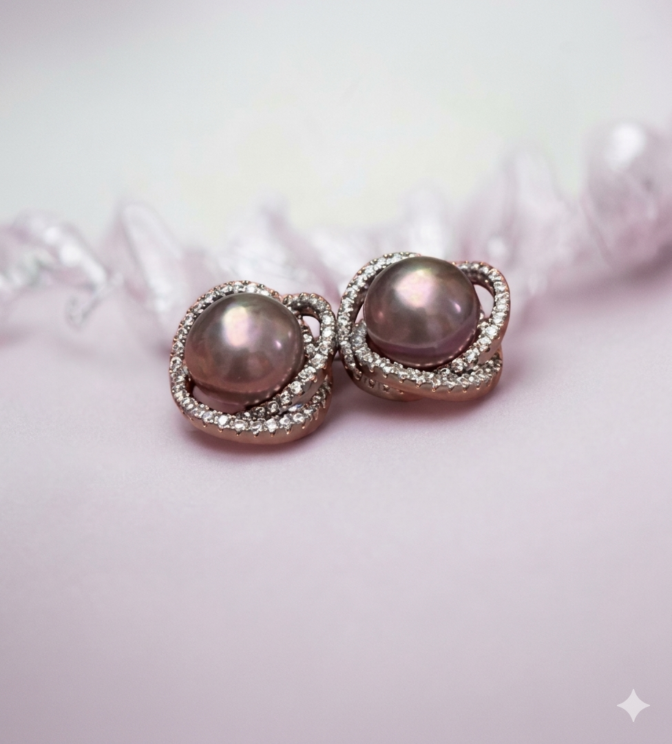 8–9mm 金屬光珍珠純銀耳環 