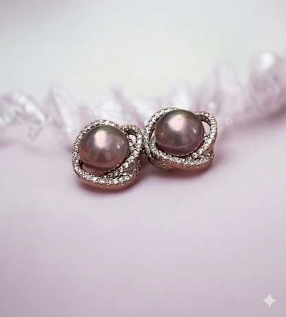 8–9mm 金屬光珍珠純銀耳環 