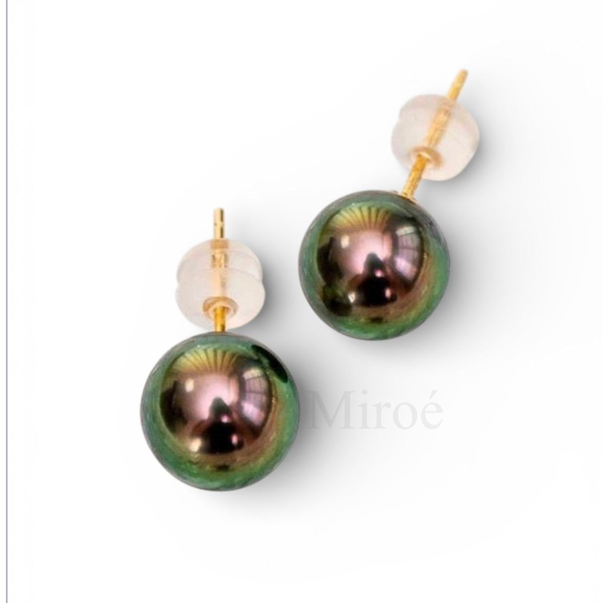 9–10mm罕有孔雀綠大溪地珍珠耳環 