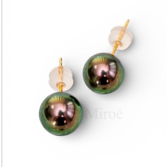 9–10mm罕有孔雀綠大溪地珍珠耳環 