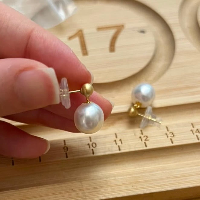 13mm South Sea White Pearl Drop Earrings -18K Gold Posts