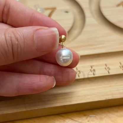 13mm South Sea White Pearl Drop Earrings -18K Gold Posts