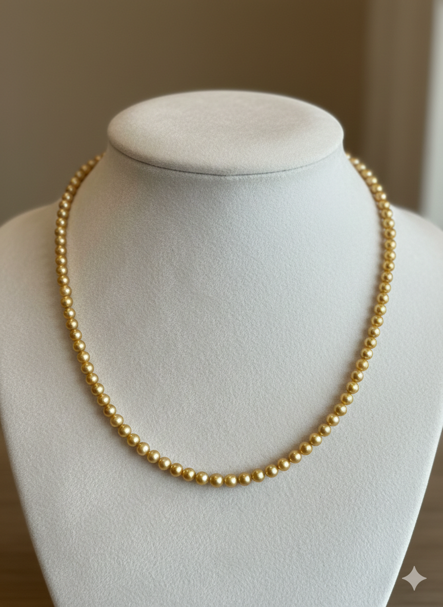 3-4mm 淡水BB金珍珠頸鏈