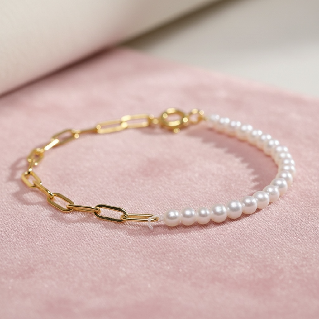 6-7mm 日本Akoya珍珠 配半錬款手鍊（Pre-Order）