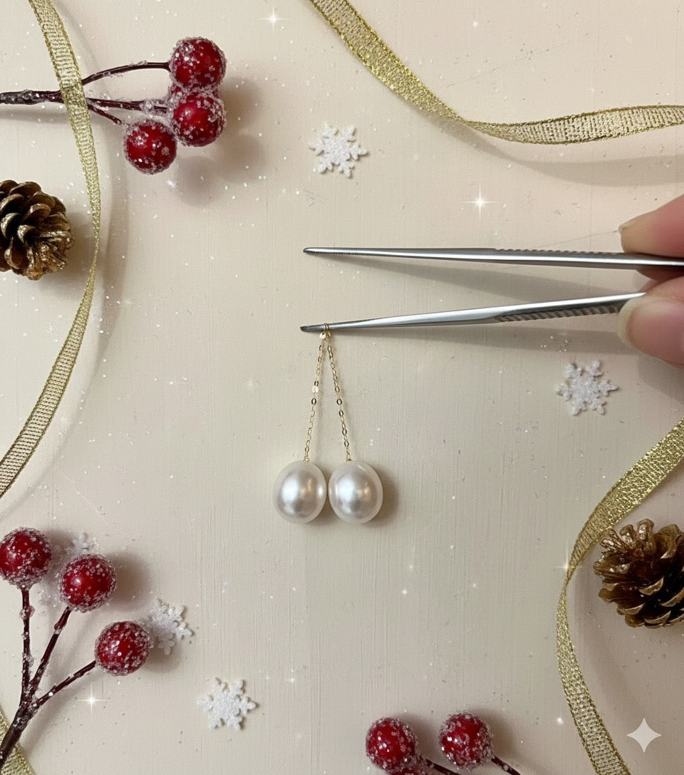 3-4mm 澳白珍珠配18K金耳綫 (專屬訂制系列)