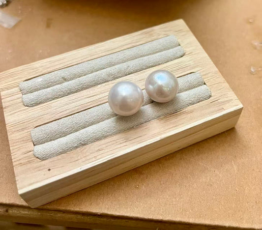 12-13mm Edison White Pearl with Pinkish Luster Earrings