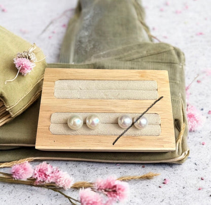 9.8mm 乾枯玫瑰色系賽澳白珍珠耳環