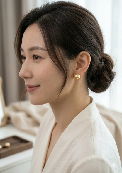 12-13mm 頂級淡水金珠耳環 