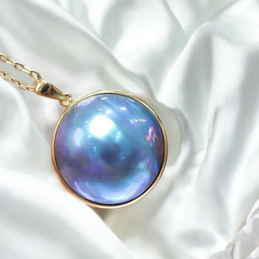 15-16mm Starry Blue” Natural Seawater Mabe Pearl Pendant (No Chain)