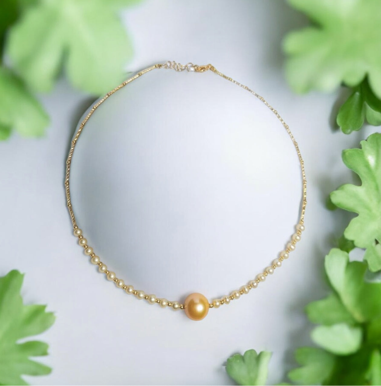 4–5mm Feather Gold Akoya × 11.5mm Golden Seawater Pearl Necklace (Made to you)