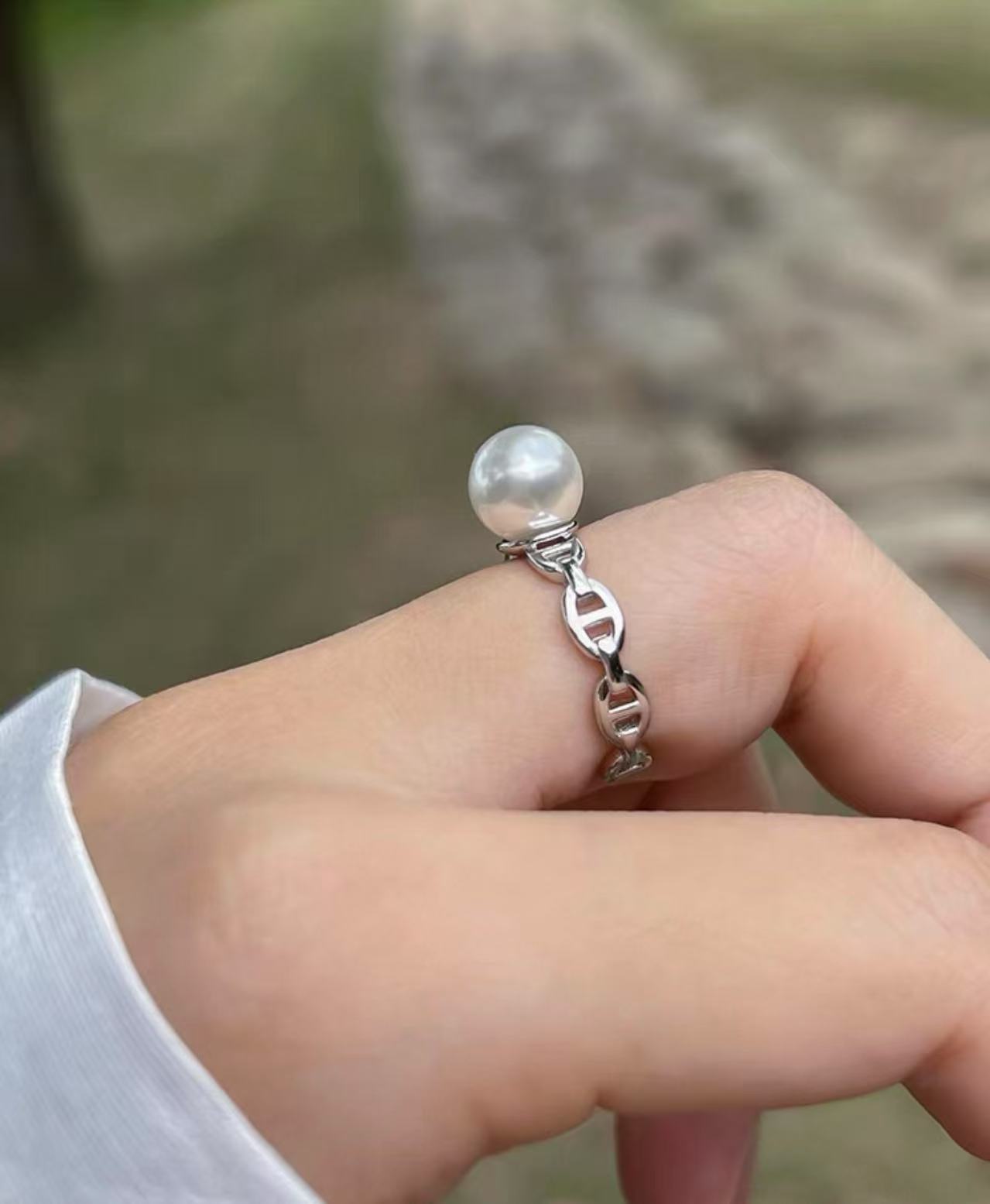 粉紅光澤淡水珍珠介指