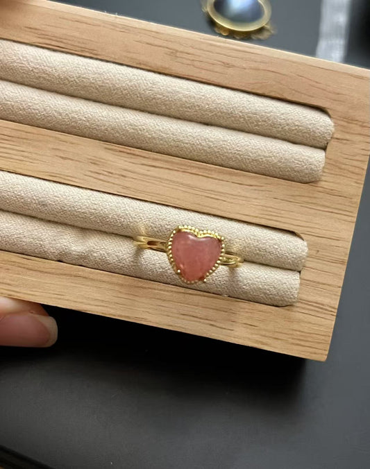 Heart-Shaped Strawberry Quartz Adjustable Ring