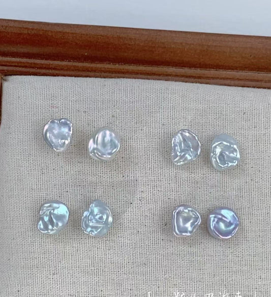 6–7mm Baroque Natural Silver-Blue Crushed Silver Pearl Earrings